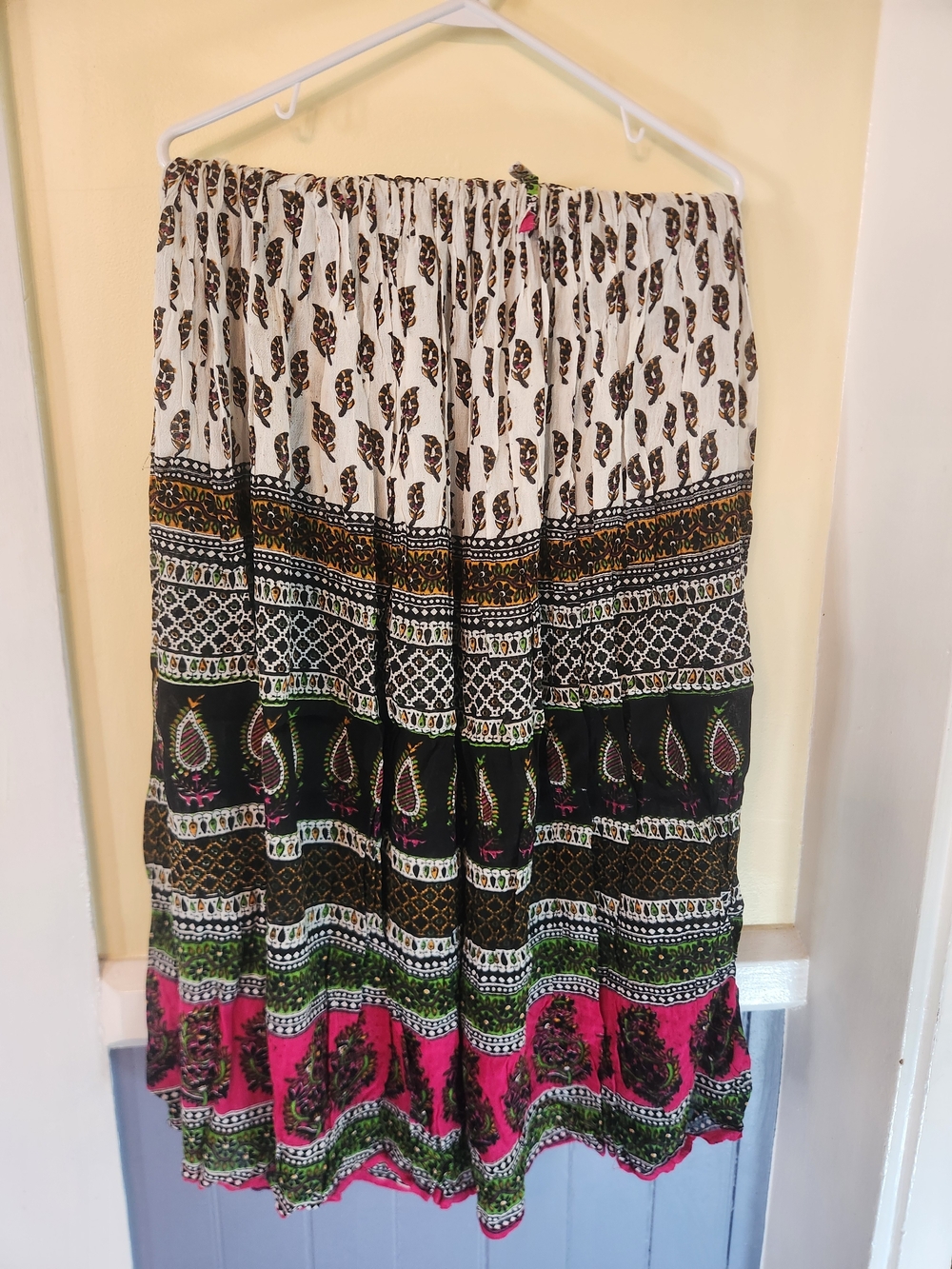 Belma New York Boho Tiered Maxi Skirt - White Multi